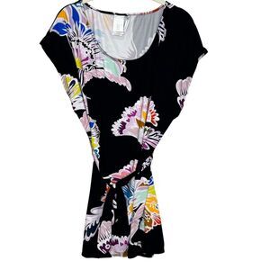 Trina Turk Seychelles Tunic Swim Cover Up Dress Small Black Floral Belted Resort